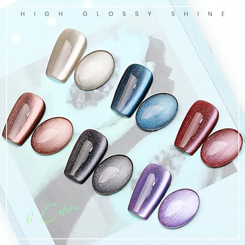 MIZHSE Cat Eye Gel Nail Polish Set - Blue Galaxy Magic Effect High Shine - color: Glass Blue