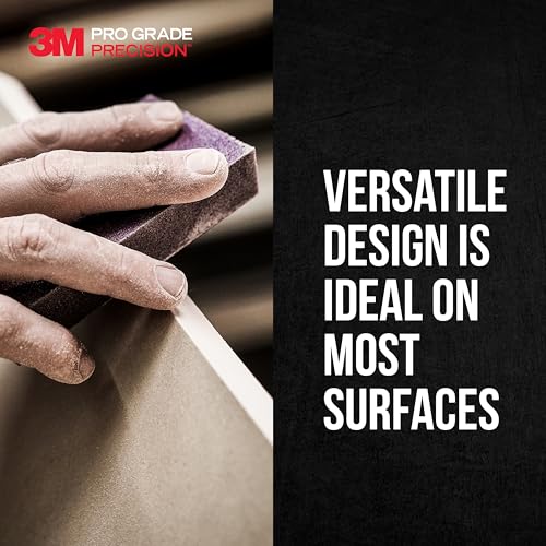 3M Pro Grade Precision 3-in-1 Sanding Sponge, 120 Grit Medium, 2 Sponges, Washable & Reusable, for Wood, Metal, Drywall, and Surface Prep – Flexible Foam, Contoured, Angled, Flat - size: 2.5 in x 4.5 in x 1 in - 2 Sponges, style: 120 Grit Medium
