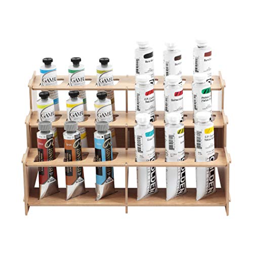 HG Art Concepts Mezzo Artist Paint and Brush Racks - Wood Grain Laminate Multi Layer Desk Stand Professional Storage Display Organizer for Paintbrushes and Tubes - Straight Rack 2
