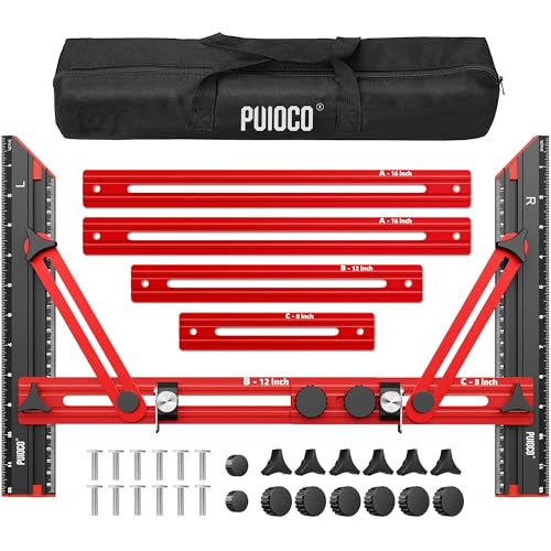 Stair Tread Template Tool with Triangular Brace and Edge Flip Stops - color: LTC-Red Black