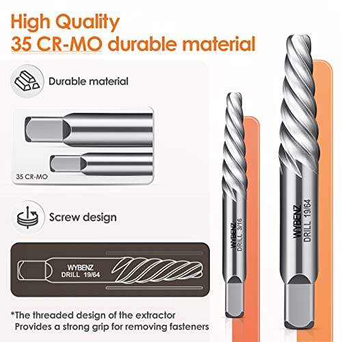 12 Pcs Screw Extractor and Left Hand Drill Bits Set, Easy Out Bolt Extractor Set Spiral Flute Stripped Screw Remover Reverse Cobalt HSS Steel Drill Bit for Remove Broken Tight Screws Bolts Studs - size: 12PCS