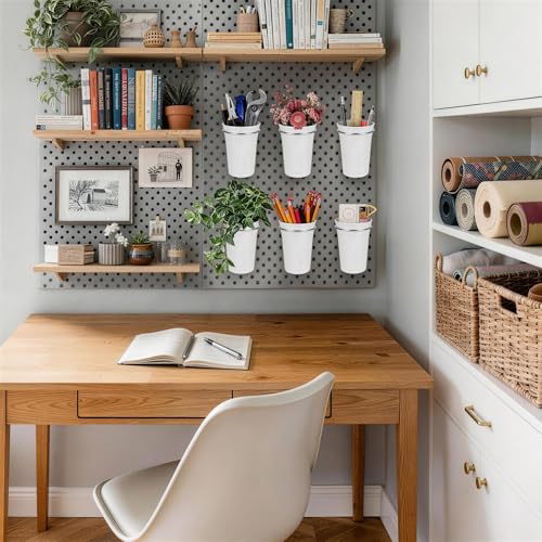 Pegboard Cups With Loops 6 Pack Peg Board Organizer Pencill Holders (White) - color: White