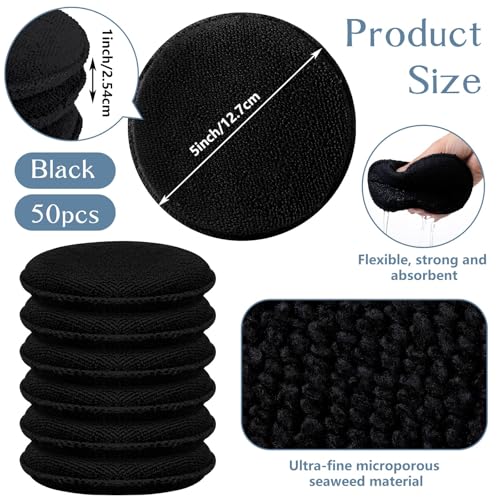 Tanlade 50 Pcs Microfiber Wax Applicator Pads 5 Inch, Black - color: Black