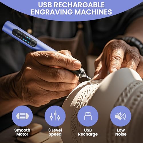 Electric Engraving Pen with 37 Bits for Wood Glass Stone Carving (Purple) - color: Purple