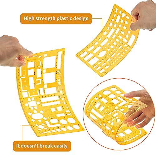 Zonon 11 Pcs Architect Scale & Geometric Drawing Template, Stylish, Yellow - color: Yellow, style: Stylish