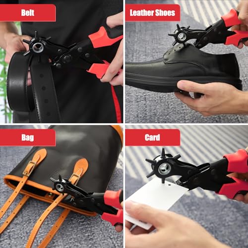 Diyife Leather Hole Puncher, Full Set Punch Tool Kits for Belts, Leather - color: Red