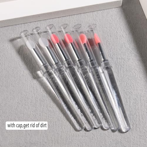 Fcozpjk 6Pcs Chrome Nail Powder Applicator Brushes Reusable Silicone Head