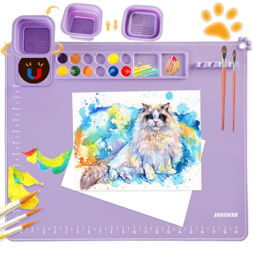 SHNOKER Silicone Craft Mat 21.7"x17.7" Super Large Silicone Painting Mat with 1 Magnetic Cup and Color Palette for Kids and Artist (Purple) - color: Purple