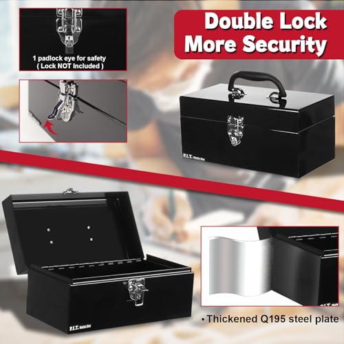 P.I.T. Metal Tool Box 12 Inch,Portable Small Toolbox with Latch,Black - color: Black, size: 12 Inch