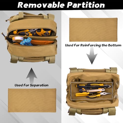 MOZETO 12 inch Tool Bag, Water-Resistant Small Tactical Tool Bag, Durable Handle Tool Bags for Men with Shoulder Strap (Brown) - color: Brown
