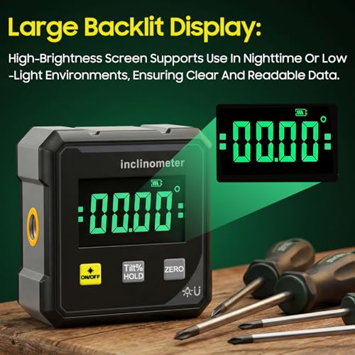 Digital Angle Finder with Electronic Laser, Digital Angle Finder Protractor Inclinometer, 4-Side Strong Magnetic Angle Gauge, 4×90° High Accuracy Cube Inclinometer for Woodworking Construction & DIY