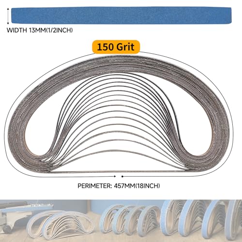40-Piece Premium 1/2 x 18 Inch Zirconia Sanding Belts 150 Grit - color: 150 Grit, size: 1/2x18 Inch