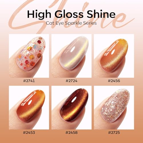 modelones Fall Cat Eye Gel Nail Polish Set, Nude Brown Yellow Burnt Orange - color: A A A0 Glimmering Fall Days