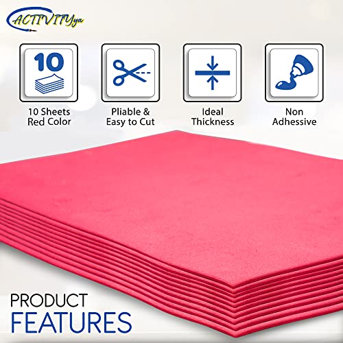 Red EVA Foam Sheets, 9 x 12 Inch, 2mm Thick Handicraft Foam Paper for Arts and Crafts, by ACTIVITYya - 10 Sheets - color: RED
