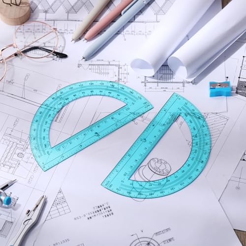 Zonon 2 Pcs 6 Inch Plastic Protractor 180° Math Protractors, Blue - color: Blue