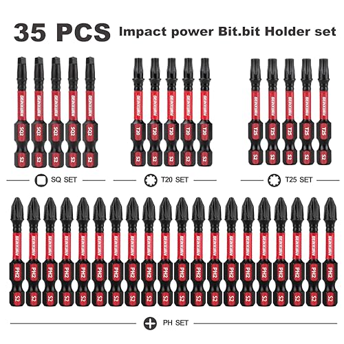 GEINXURN Impact Tough Phillips Square Torx 2 in. Insert Driver Bits, 35Pack Bulk T20/T25/PH2/SQ2 Screwdriver Power Bits Set - size: Mixed-35Pcs-2"