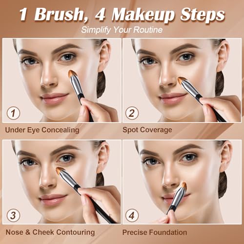 Concealer Brush Under Eye, Small Triangle Brushes for Precise Coverage Dark Circles Blemishes Acne, Easy Blending for Concealer Contour, Cream/Liquid Makeup Brush