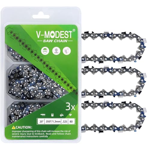 3-Pack 20 Inch Chainsaw Chains 80 Drive Links .325" Pitch .050" Gauge - size: 20" 80DL .325" .050" ×3 Pack