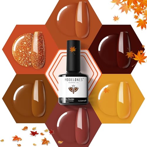 modelones Fall Gel Nail Polish Set, 6 Colors Brown Orange Gold Burgundy - color: A A A0-Fall Memories