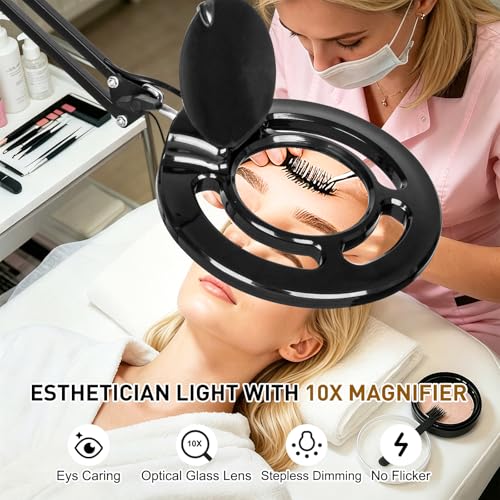 Esthetician 10X LED Magnifying Lamp, 2500 Lumens, Stepless Dimmable - color: Black