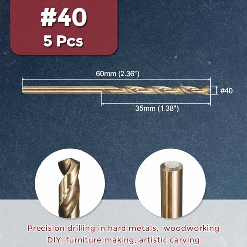 5pcs Micro Drill Bit #40 Diameter 2.489mm 4341 HSS for Soft Metal - size: #40