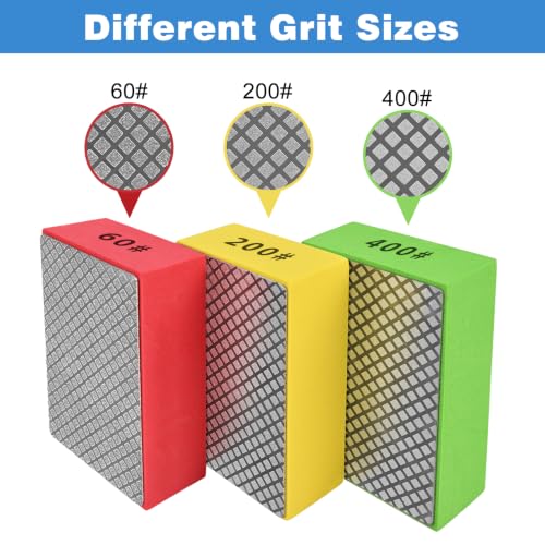 Diamond Hand Polishing Pads, 3 PCS Diamond Sanding Blocks 60#, 200#, 400#, Sanding Sponge Pads for Marble Tile Concrete Ceramic Glass Stone Granite Stone Metal Grinding - size: 3PCS-60#,200#,400#