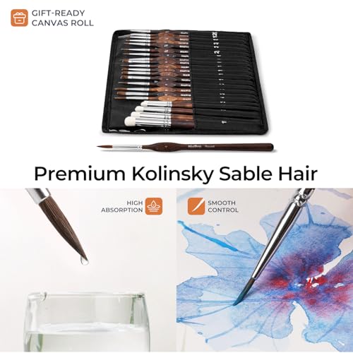 Nicpro 22 PCS Kolinsky Sable Miniature Paint Brushes Dry Brush - size: 22 PCS (brown)