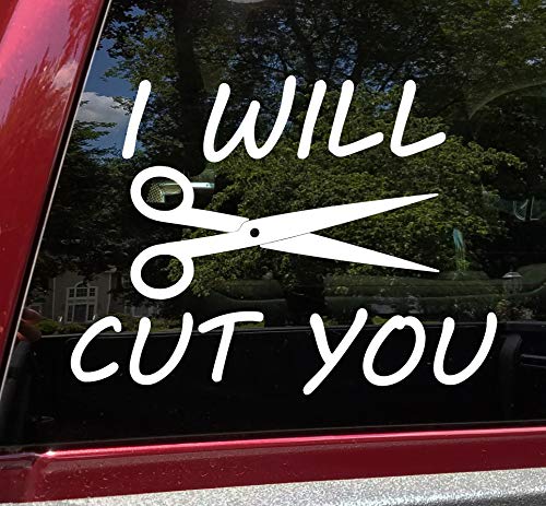 Purple - I Will Cut You Vinyl Decal - Hair Dresser Salon Scissors - Die Cut Sticker - 4w x 3h inches - color: Purple, size: 4w x 3h inches