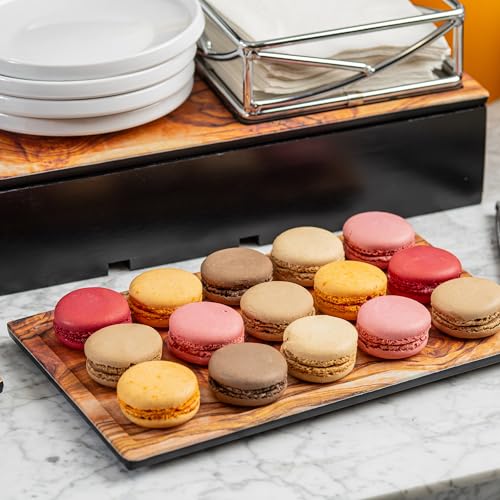 TableCraft Serving Tray, 10.375" x 6.375" x 0.625" Black Melamine with Olivewood Decal, Fits Fourth Size Gastronorm Crates, Decorative Professional Serving Surface for Catering, Buffet, and Display