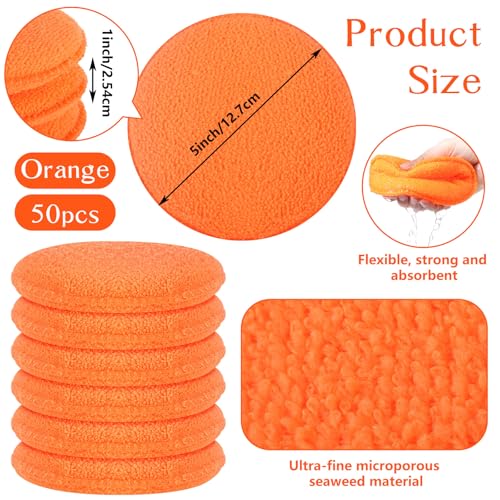 Tanlade 50 Pcs Microfiber Wax Applicator Pads 5 Inch, Orange - color: Orange