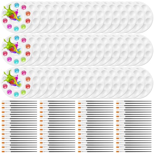 150 Pcs Painting Brushes Palettes Set Paint Party Favors, Black - color: Black