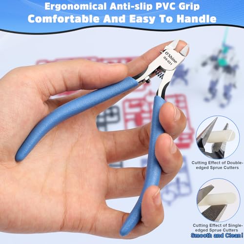O'Shine Ultimate Single-Edged Sprue Cutter, Super Thin Blade Gundam Gunpla Model Nipper, Precision Plastic Kit Hobby Flush Snips, Deluxe Leather & Plastic Sheaths Included - color: Blue