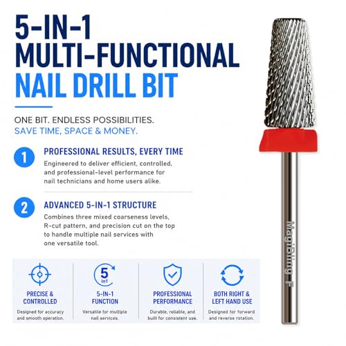 Fine 5-in-1 Large Barrel Nail Drill Bit, 3/32”, Two-way Rotation - color: Original silver, size: Fine