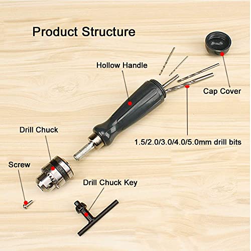 Hand Drill Bits Set 12 in 1 Manual Tool Pin Vises with Chuck Key & 10 pcs Twist Drill Bits for Wood, Jewelry, Delicate Manual Work, Electronic Assembling and Model Making, DIY Drilling