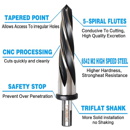 1” Bridge Construction Reamer Drill Bit, M2 HSS Taper Chucking Reamer for Steel Alloy Metal Wood Plastic, 1/2" Non-Slip Shank, 5-Spiral Flutes Car Reamer, to Align or Enlarge Holes, 25mm - size: 1”
