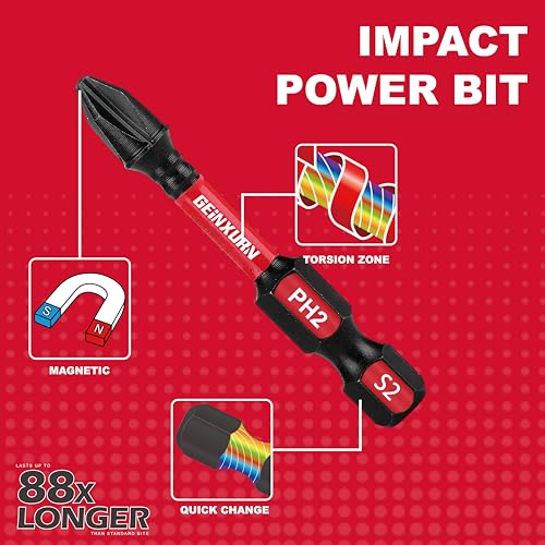 GEINXURN Impact Tough Phillips Square Torx 2 in. Insert Driver Bits, 35Pack Bulk T20/T25/PH2/SQ2 Screwdriver Power Bits Set - size: Mixed-35Pcs-2"
