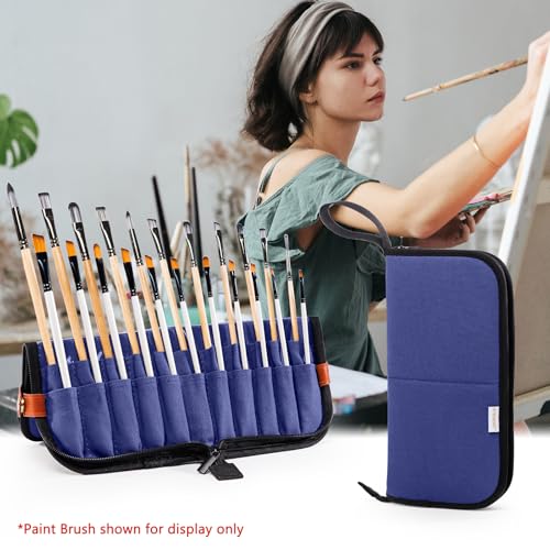Stand Up Paint Brush Holder Case, 22-Slot Paintbrush Storage Bag Pop-Up - color: Navy, size: Medium 6*11"