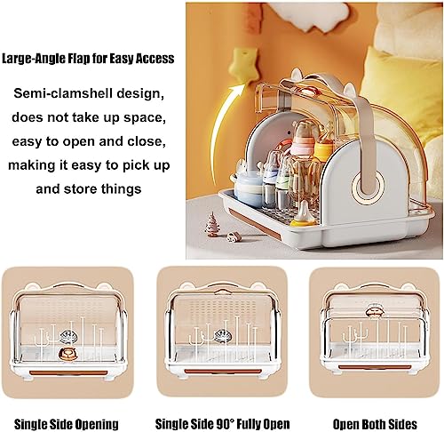 Baby Bottle Drying Rack Storage with Cover, 3 Brushes, Orange - color: Orange