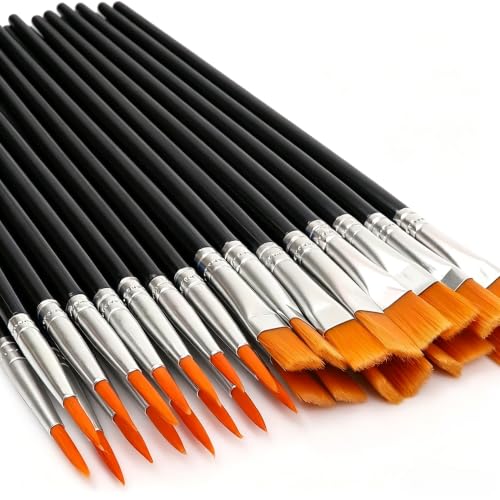 30PCS Detail Paint Brush Set, 15 Pointed & 15 Flat Nylon Brushes for Watercolor, Acrylic & Oil Painting, Miniature, Model, Nail Art & DIY Craft (Black 30pcs) - color: Black 30pcs
