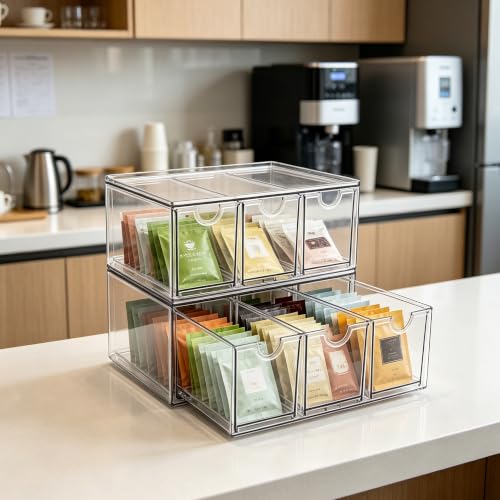 Prsildan Tea Bag Organizer K Cup Holder Drawer Coffee Pods Storage, 2 Pack - size: Stackable-6 Drawers