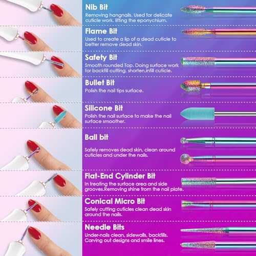 26pcs Nail Drill Bits Set, 3/32inch Professional Ceramic Diamond Safety Bits for Nail Drill, Cuticle Efile Nail Drill Bits, Remover Bits for Acrylic Gel Nail Tech Manicure Pedicure, Home Salon - color: Mixed-26PCS