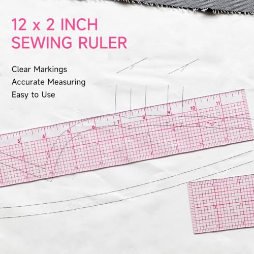 YLAZIION Clear Ruler for Sewing 2x12 Inch Easy Read Grid Graph Ruler 1.4mm - style: Upgraded 12" Design Ruler