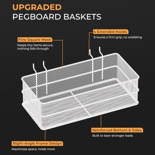 INCLY 4 Pack Upgrade Pegboard Baskets, 4 Sizes Square Metal Mesh Basket