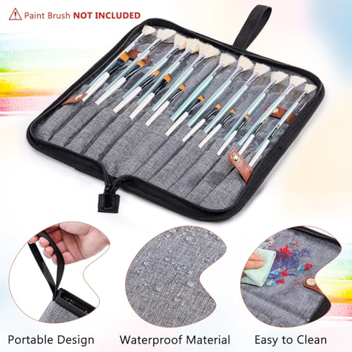 Paint Brush Holder Case for Artists, 22-Slot Paint Brush Case Pop-Up Stand - color: Gray, size: Large 6*13.5"