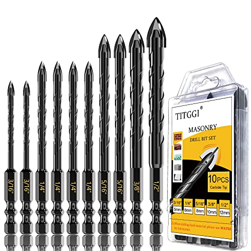 10Pcs Cross-Tip Masonry Drill Bit Set & Concrete Drill Bit Set, 3/16"-1/2" - size: 10 pcs 3/16"-1/2" Cross-Tip