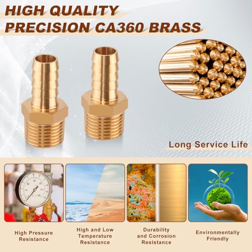 5PCS 1/2" Barb x 1/2" NPT Male Brass Hose Barb Fitting, Air Line Adapter - size: 1/2" Barb to 1/2" NPT Male