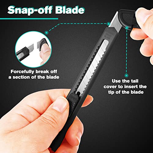 24 Pack Box Cutters, 9mm Razor Knife, Push-Sliding Button, Box Cutter Retractable, Break-off Utility Knife, Box Opener Tool for Office, Home, School, Art DIY - color: Red-black