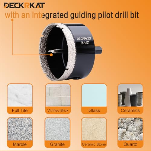 2-1/2 Inch Diamond Hole-Saw Bits with Pilot Drill Bit - 2pc 2-1/2" Diamond Tipped Tile Hole Saws with Guiding Bit Accurate Drilling for Porcelain Tile Ceramic Pottery Granite Stone Glass Bottles 65mm - size: 2-1/2" X 2Pcs