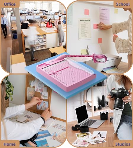 Firbon 12 Inch Guillotine Paper Cutter, Heavy-Duty Paper Trimmers, Pink - color: Pink