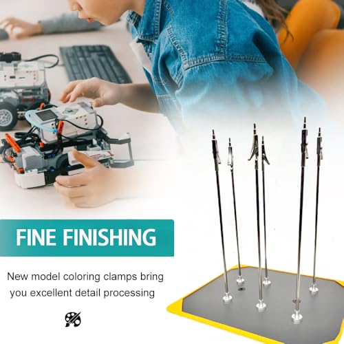 Metal Rotating Tray with 6 PCS Magnetic Threaded Base Special for Model Spraying, Suitable All-Metal Model Holder Clips, PMKJ033 B (Clips not Included) - size: Stainless turntable
